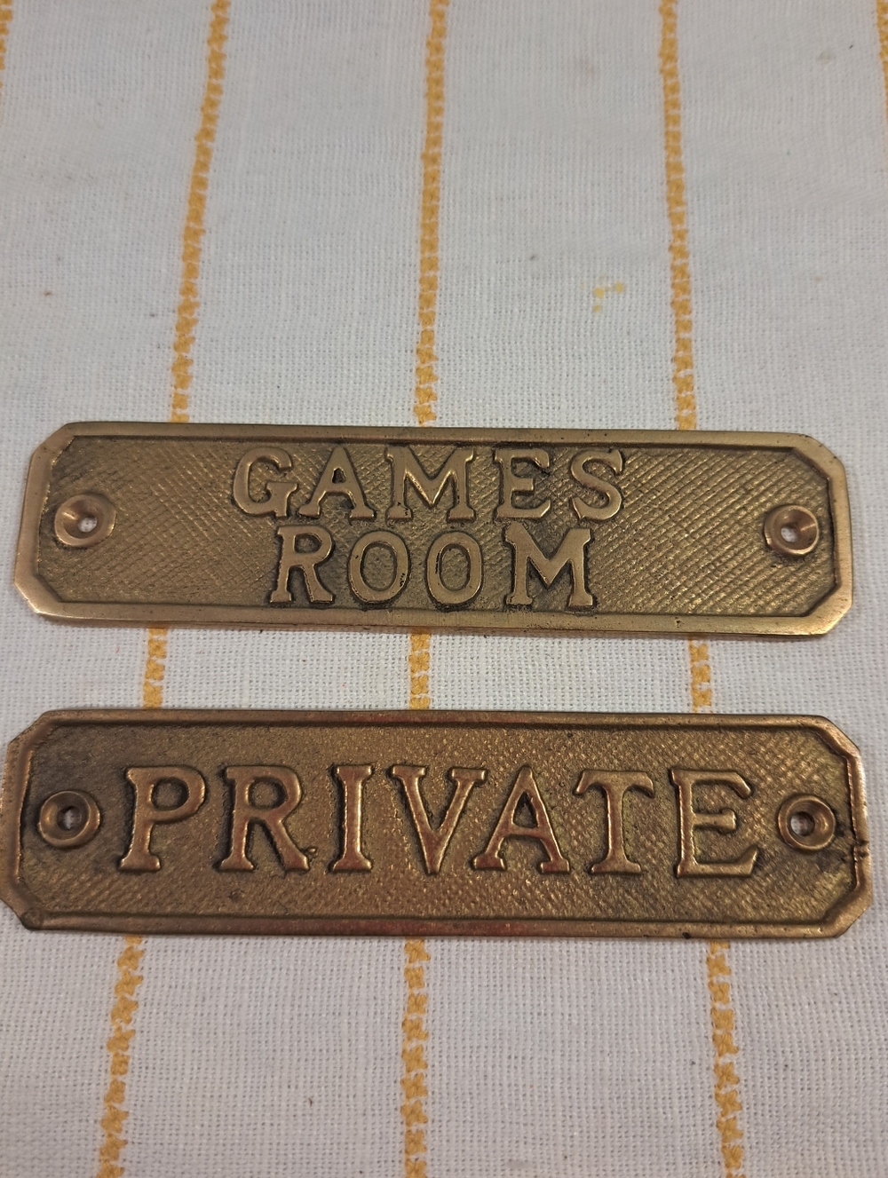 2 Brass Plaques. PRIVATE & GAMES ROOM